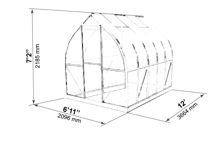 ClimaPod 7x12 greenhouse outer dimensions blueprint