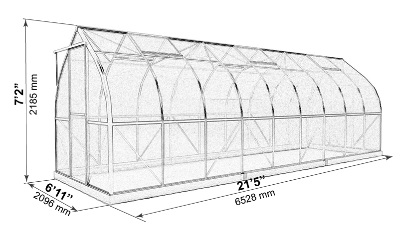 ClimaPod 7x21 greenhouse outer dimensions blueprint