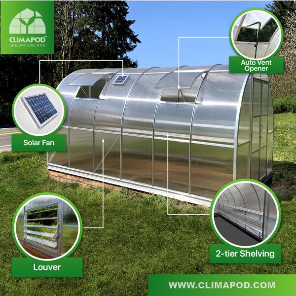 ClimaPod Arched Tunnel Greenhouse Kit Accessories Options