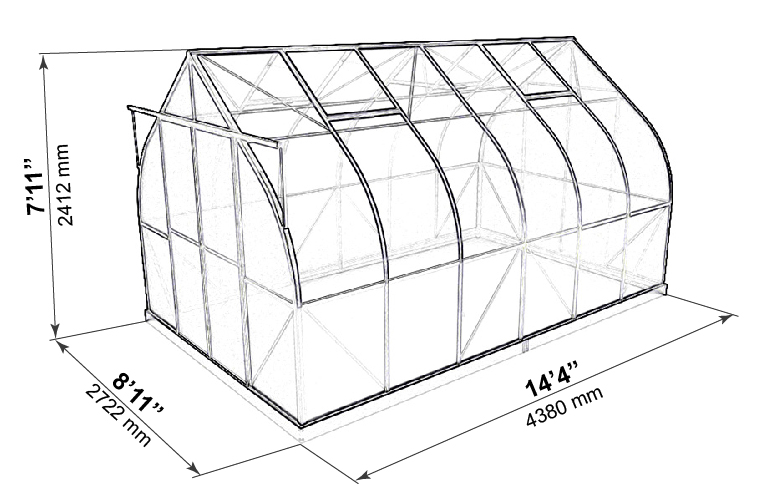 ClimaPod 9x14 greenhouse outer dimensions blueprint