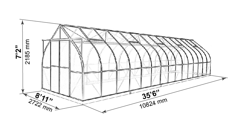ClimaPod 9x35 greenhouse outer dimensions blueprint