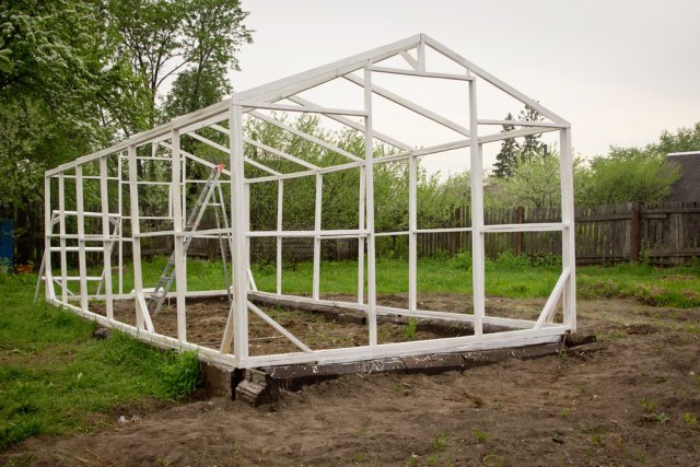 Greenhouse wooden frame prepared for winter 