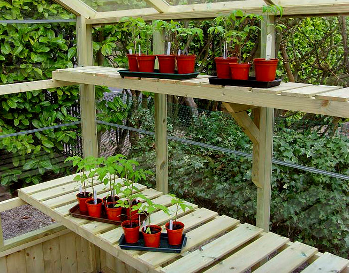Wood greenhouse shelving