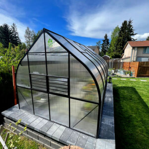 ClimaPod Virtue Black HD 9x14 Greenhouse Kit 6mm polycarbonate back side closed view sunny 06