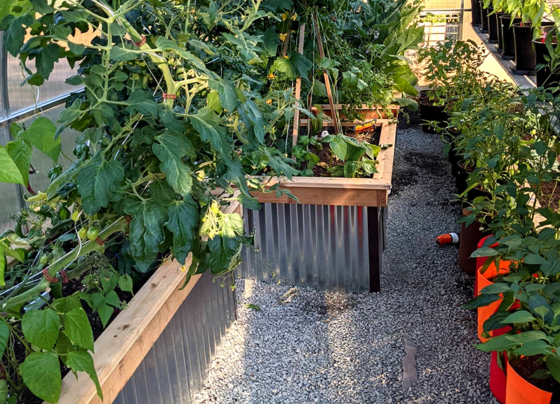 how to separate beds from gravel greenhouse path