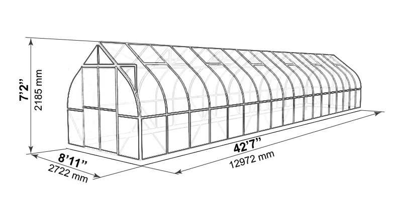ClimaPod 9x42 greenhouse outer dimensions blueprint