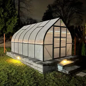 ClimaPod Virtue Black HD 9x14 Greenhouse Kit display photo night