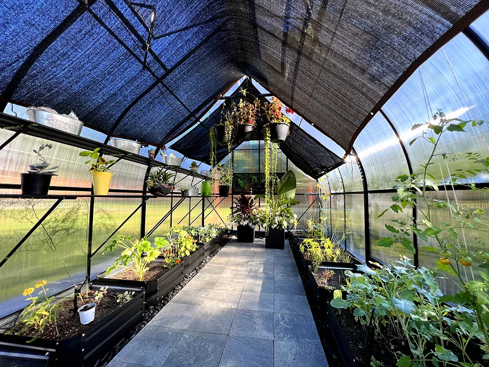 Two Shade Clothes inside the ClimaPod Virtue Black HD 9x14 Greenhouse